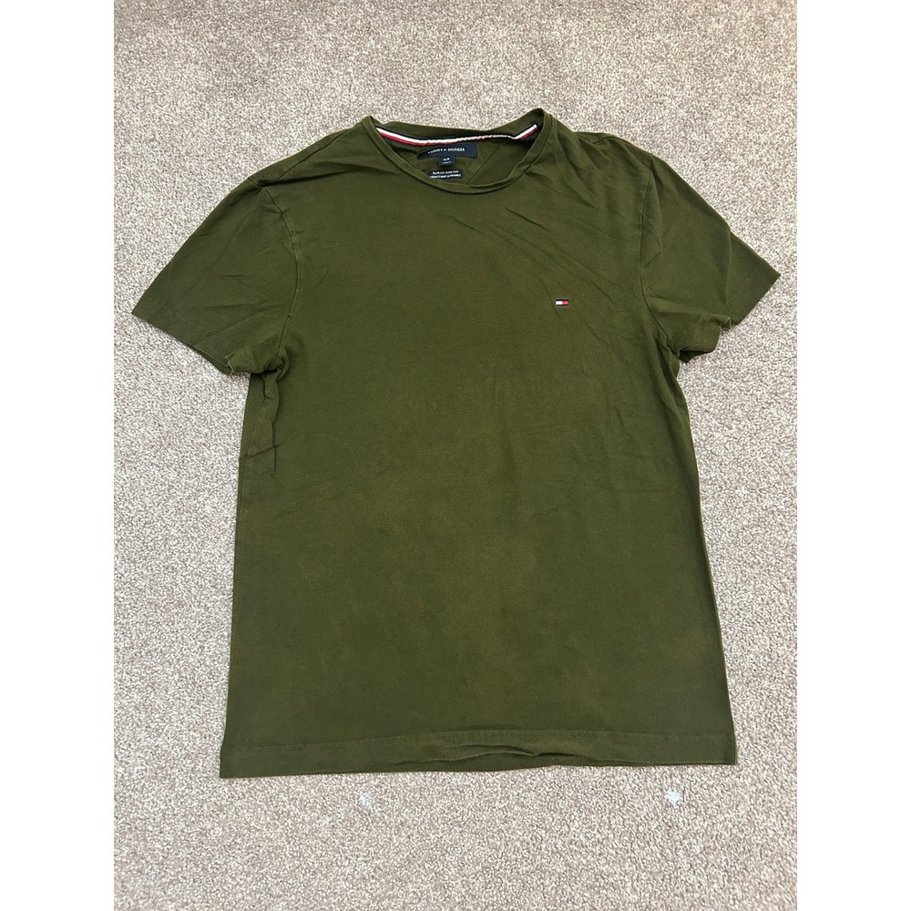 Tommy Hilfiger T-Shirt Mens Small Olive Green Excellent Slim Fit Stretch Tee
